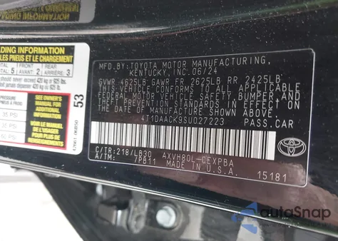 2025 Toyota Camry Xse z USA, uszkodzony, nr VIN 4T1DAACK9SU027223